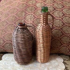 Woven Rattan/ Wicker Wrapped Glass Vintage Bottles great decor